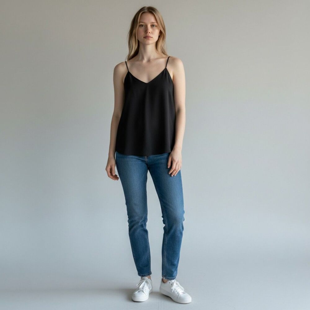 J.Crew Womens Camisole Tank Top Size 00 Black V Neck Spaghetti Strap Sleeveless